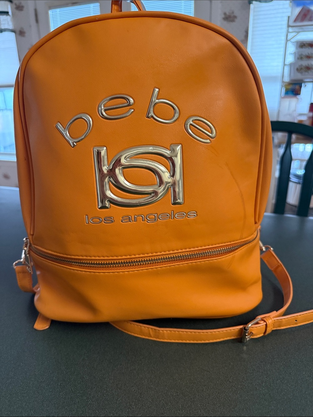 bebe Orange Backpack with Metallic Logo